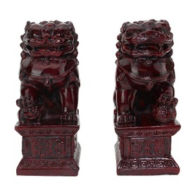 We pay your sales tax Feng Shui 4" Fu Foo Dog Guardian Lions Wealth Protection Statue Figurine Housewarming Congratulatory Gift (Red 10034)