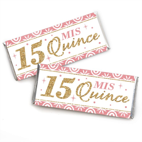 Big Dot of Happiness Mis Quince Anos – Candy Bar Wrapper Quinceanera Sweet 15 cumpleaños Party Favors – Juego de 24