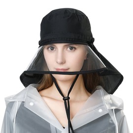 Siggi Splash Prevention, Dustproof, Face Cover, Hat, Waterproof, Rain Cap, Hay Fever Protection, Protective Hat, For Rainy Days, Bicycle, Rain Hat, Rain Goods, Raincoat, 99046-black