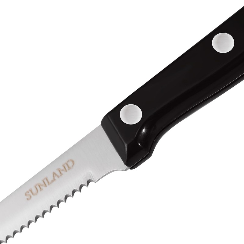 SUNALND Steak Knives Set,Micro Serrated Edge Full Tang Triple Riveted