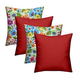 RSH Décor Designer Indoor / Outdoor - 4 Pack Coordinating Pillow Sets (17" x 17", 2 Gregoire Fresco & 2 Red)