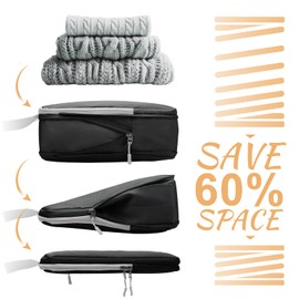 WOOMADA Compression Packing Cubes for Suitcases Travel Essentials 4 Set Expandable Travel Bags Organizer for Luggage(black)