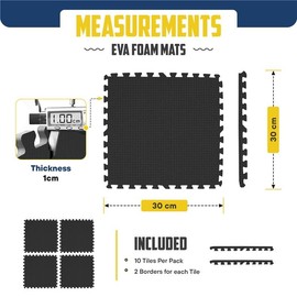 Durable EVA Gym Mats for Home Non-Slip Foam Mats – 1 cm thick Interlocking Floor Mats for Gym Flooring and Garage Floor 10 Tiles 30x30 (black, Pack of 5)