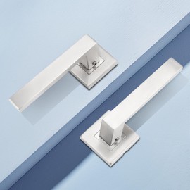 Probrico Passage Door Handles Satin Nickel Handles Lever On Square Rose,Door Handle Set for Internal Wooden Doors Ideal for Home and Office,2 Pack