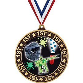 Paintball 1st Place Perimeter Medal Gold, 2.75" Paintball Prizes, Kids Paintball Trophy Medal Awards 1 Pack