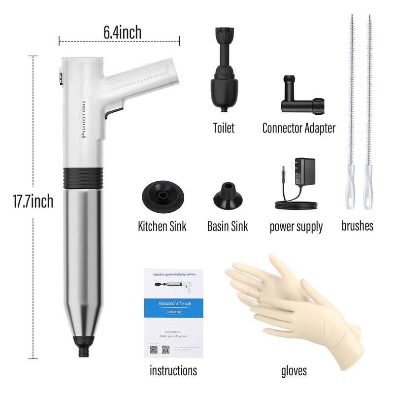 Electric Toilet Plunger,Unclog In One Shot,Remover For Bathroom,Kitchen Pipes Clog,High