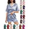 WJing Yi Jia Womens Silk Pajamas Set XS-4XL Button Down