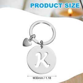 PATIKIL Initial Letter KeyChain, Stainless Steel Disc Letter A-Z Charm Keychain Cute Metal Heart Alphabet Keyring for Keys Handbag Purse Backpack, Silver (K)