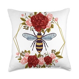 Floral Honeycomb Flower Crown Florist Beekeeper Roses Bee Throw Pillow