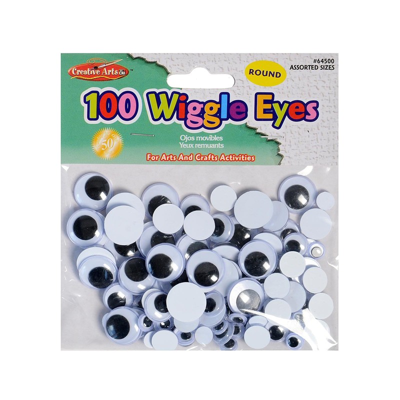 Creative Arts Wiggle Eyes - 100 pieces; round, assorted