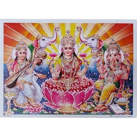 Rastogi Handicraft India Best Of Reprint Póster de dios hindúes con sin marco (papel blanco, Laxmi-Ganesh-Saraswati-Ji-7 pulgadas x 5)