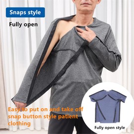 LAROTSUBA Unisex Bedridden Patient Clothing,Disability Clothing with Fully Open on Both Sides,Patient Nursing Long Sleeves,for Home Care,Post Surgery,Elderly(Man,Grey,L)