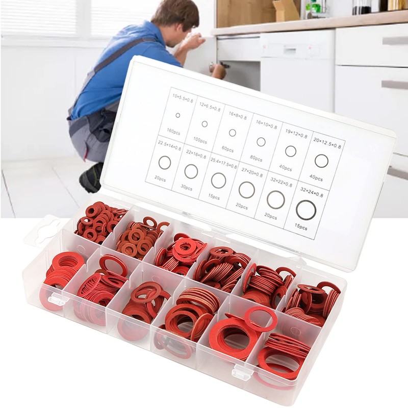 600 Pieces Red Steel Paper Washers Set, Insulating Washers Set