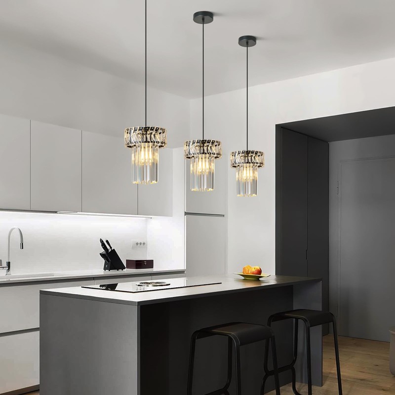 BBLLWJ Modern Pendant Light Black Pendant Lights Crystal Chandeliers Adjustable