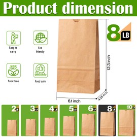 Glownary - White Paper Bags for Lunch, Craft, or Takeout. (8 LB, 100 Count - Brown)