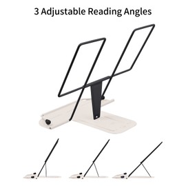 MSDADA Metal Book Stand for Desk, Adjustable Reading Rest Book Holder, Portable Cookbook Documents Holder, Sturdy Typing Stand for Recipes Textbooks Tablet Music Books(Black+Milky White)