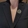 JDONL Black Camellia Flower Brooch Enamel Crystal Floral Lapel Pin