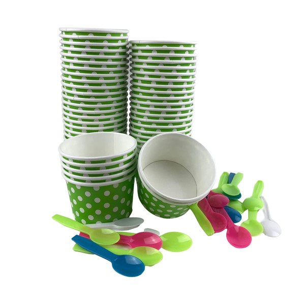 MMvolesy 6oz Lime Green Paper Ice Cream Cups Polka Dot