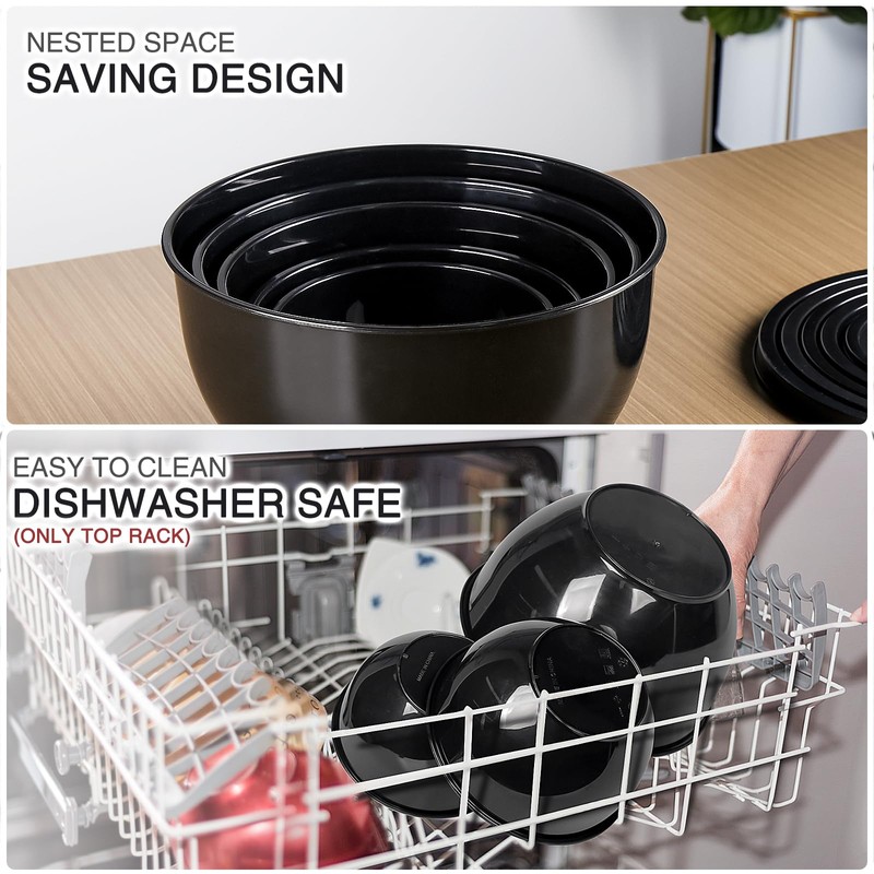 Greentainer Plastic Mixing Bowls with Lids Set for Kitchen, Nesting