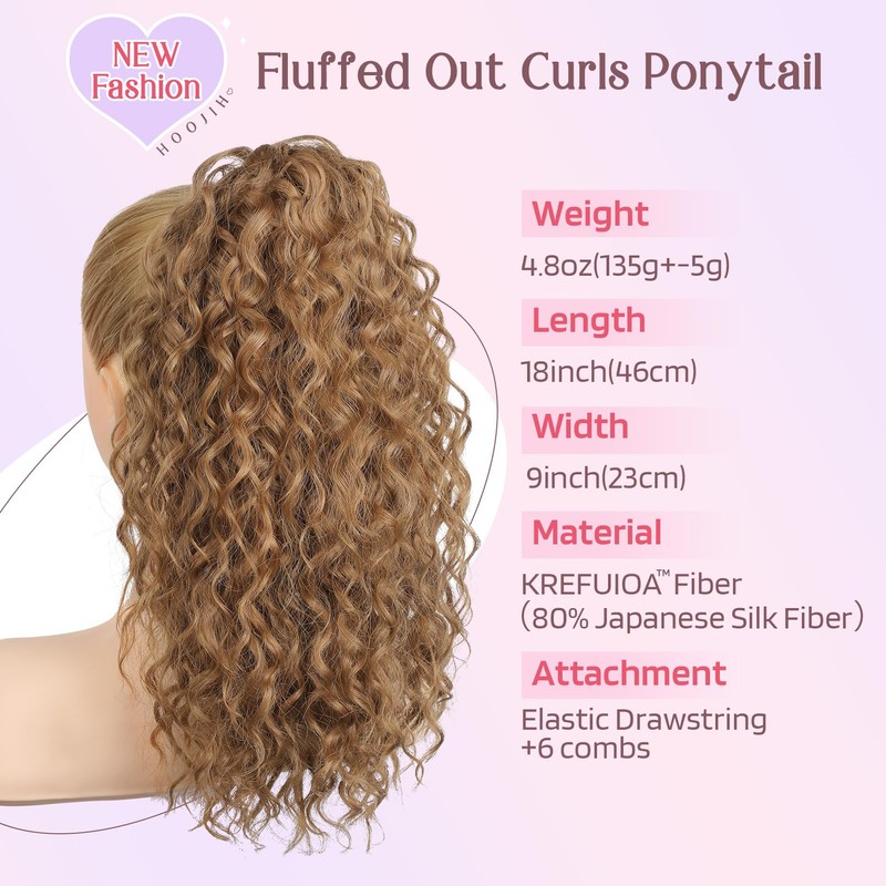 HOOJIH Ponytail Extension, Curly Wavy Drawstring Ponytail Hair Extensions Extra
