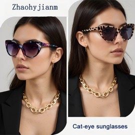 Zhaohyjianm Cat Eye Sunglasses 2 Pack for Women-Retro Polarized UV400 Protection Sun Glasses Fashion Oversized Ladies Eyewear (Floral Print)