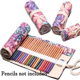 DIYOMR 24/36/72 Slots Pencil Wrap Pencil Rolls, Artist Colored Pencils Roll Up Bag Short Brushes Pouch Case Pencils Organizer for Drawing Coloring and Sketching (Maple Leaves, 72slots)