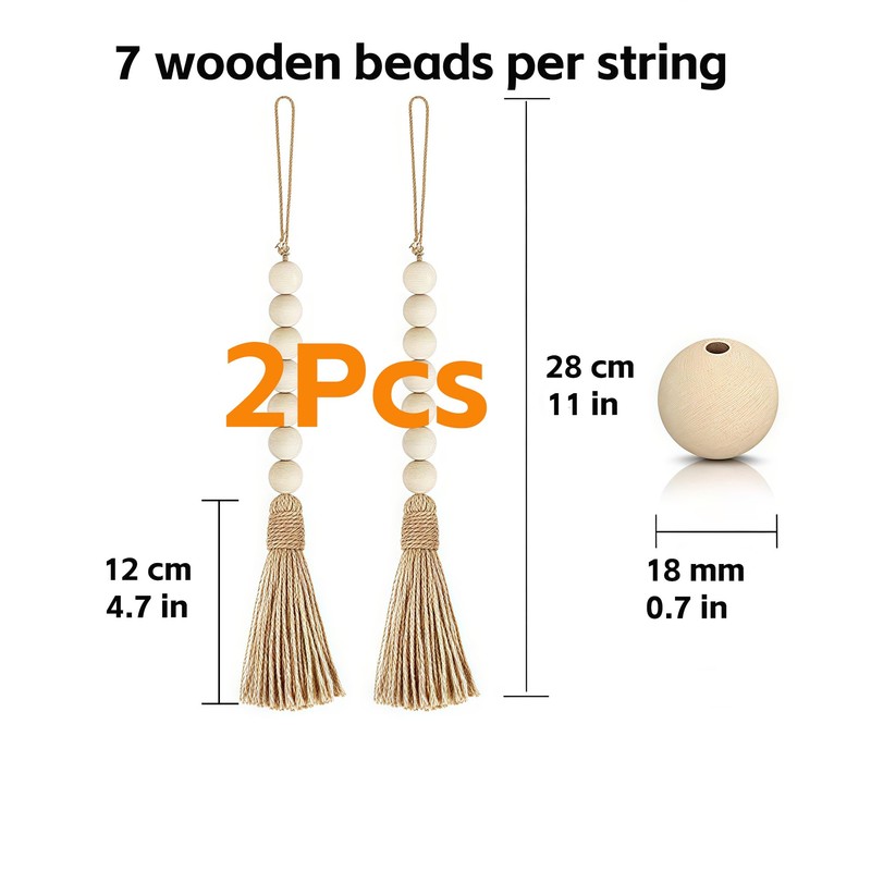 LJY 4 Wood Bead Garlands with Tassels, 2 Long and