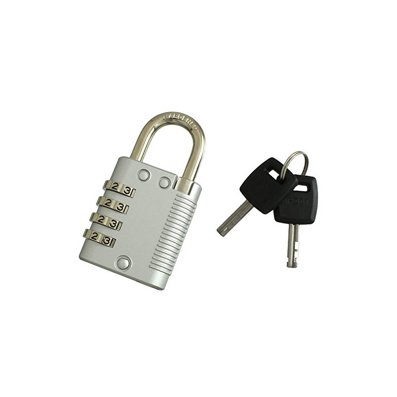 ハイロジック 番号を変えられる 小鍵でもダイヤルでも開けられる南京錠 鍵付4段文字合せ錠 40mm キー2本付き G-227 951936