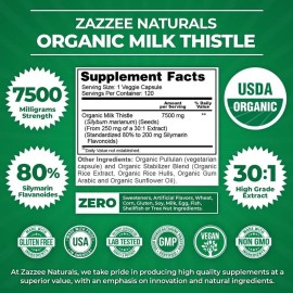 Cardo De Leche Orgánico Zazzee 120caps Milk Thistle 7500mg Sabor Sin Sabor