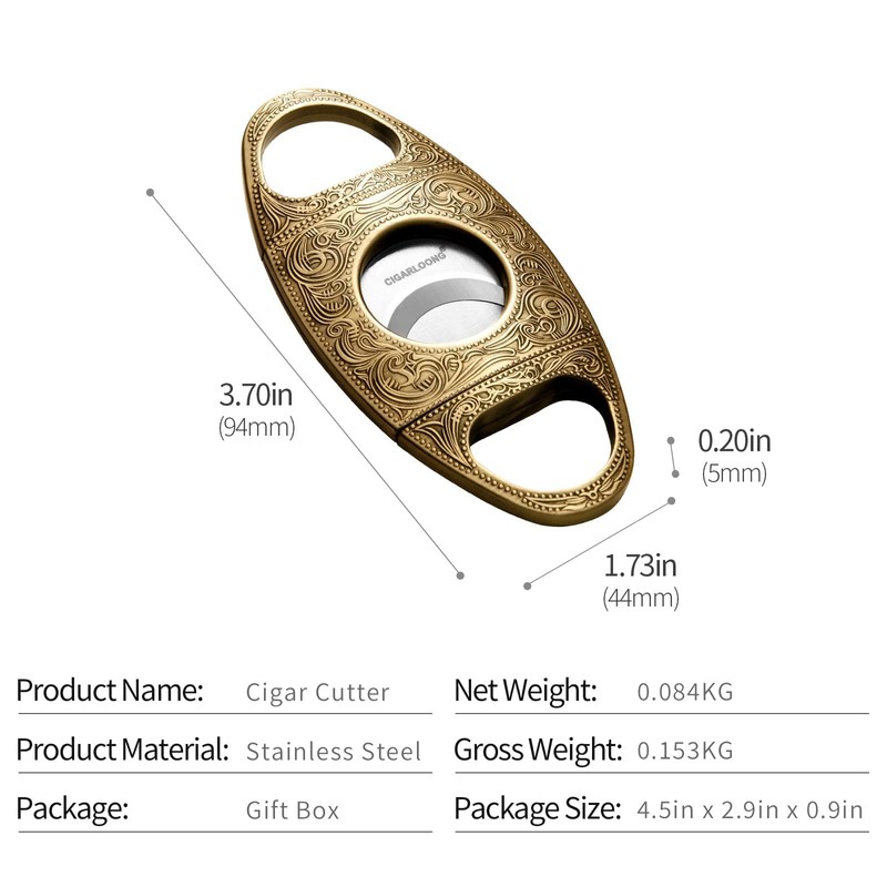 CIGARLOONG Cigar Cutter Bronze Engraved Double Stainless Steel Blade Cigar