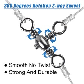 SHADDOCK 3 Way Fishing Swivels Kit, 90pcs T-Shape Triple Swivel Connector Crossline Three Way Swivels Triple Swivel Snaps Tackle for Freshwater Saltwater Fishing