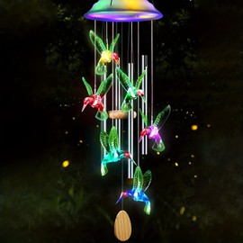 Solar Hummingbird Wind Chimes - Outdoor Decoration with Colour Changing LED Light Effect, Ideal Garden Gift for Mum, Grandma and Women