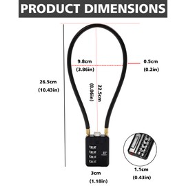 RESET-201 (2 Pack) 4 Digit Combination Padlock with 20 inch (50cm) Steel Cable,Cable Lock for Trash Can, Locker, Gym Locker, Luggage, Suitcase, Gun Case, Trigger,Helmet, 5mm Diameter, Black