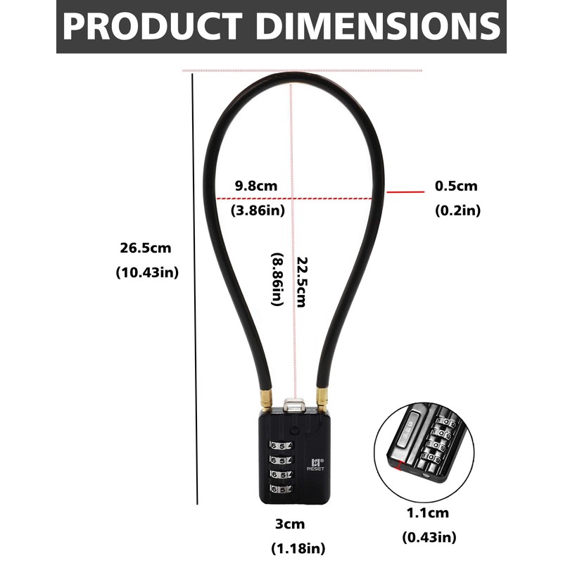 RESET-201 (2 Pack) 4 Digit Combination Padlock with 20 inch
