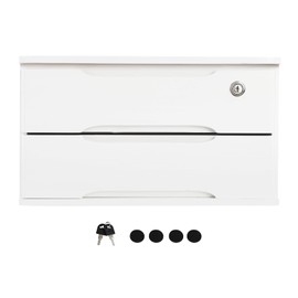 2 Drawers Wooden Desktop Storage Box with Lockable Drawers, Wooden Storage Cabinet Organizer Tabletop Storage Organization Box for Office,Home (White)