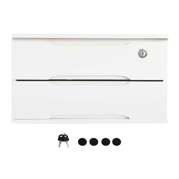 2 Drawers Wooden Desktop Storage Box with Lockable Drawers, Wooden