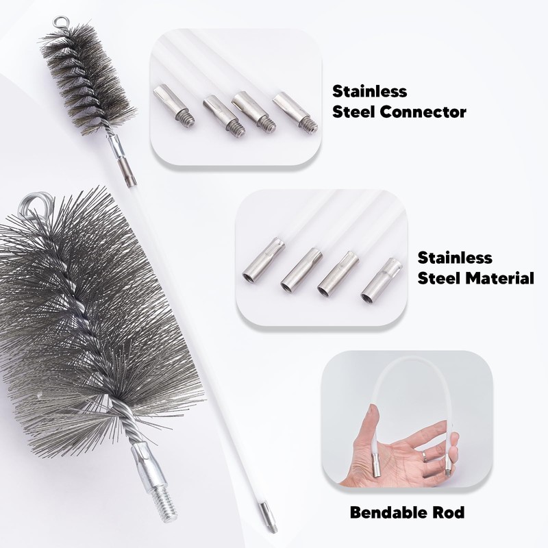 Pipe Cleaning Brush Set with Bristles, Drill Brush, Pipe Cleaning