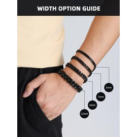 5mm Black Metal Filled Stainless Steel Chunky Miami Cuban Chains Bracelets Hip Hop Punk Jewelry Big Heavy Long Curb Cuban Link Chain Bracelet for Men & Women 23cm/9.1Inch