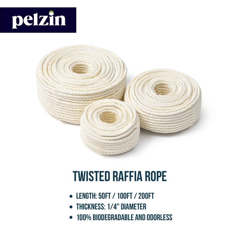 Pelzin Natural Paper Raffia Rope for Cat Scratcher 1/4 Inch