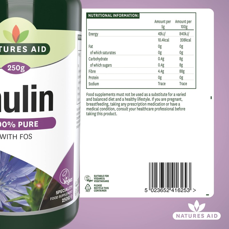 Natures Aid Inulin Powder, 250 g (from Chicory Root, 100%