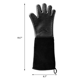 1 Pair 19.7 Inch Extra Long Silicone Oven Mitts, Heat Resistant Oven Gloves with Quilted Liner Non-Slip Textured Grip Perfect for BBQ, Baking, Cooking and Grilling (Black)