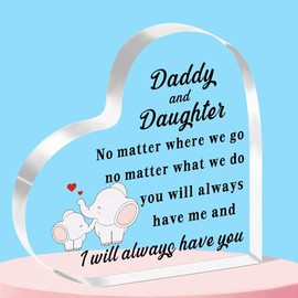 QMVMV Daddy and Daughter Gifts Heart-Shaped Acrylic Plaque Gifts for Daddy Daughter Birthday Father's Day Thanksgiving Gift for Father