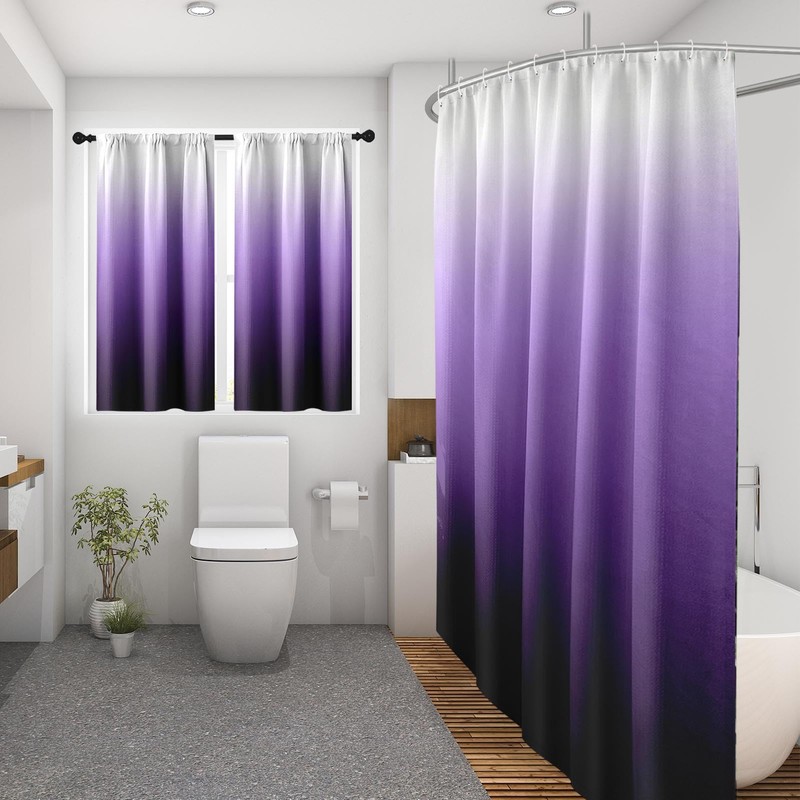 Culudea Lavender Purple Ombre Waffle Textured Cloth Shower Curtain Set,
