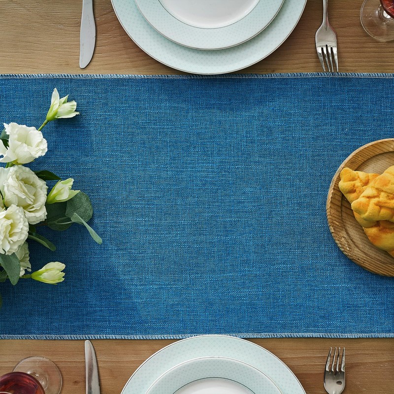 Table Runner Washable Blue 30 x 180 cm Linen Rustic