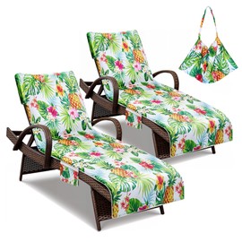 Lounge Chair Towel Cover Pack of 2, Chaise Lounge Cover Soft & Absorbent Microfiber Towel Beach Chair Cover for Pool Garden Outdoor, 83" X 29" (Pineapple)