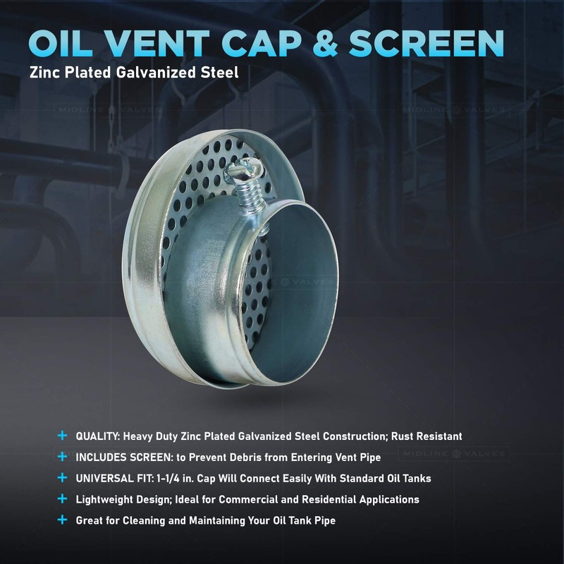 Midline Valve S1506 Oil Tank Vent Cap with Screen 1-1/2