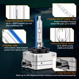 Asasytal D1S Xenon Bulbs 35W 8000K Cool Blue Headlights, +300% Powerful, Bright HID Lamps, Bi HID Retrofit Kit Headlight Replacement Kit, Upgrade Bulb, IP68 Waterproof, Set of 2