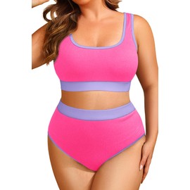 Tempt Me Women Pink Purple Plus Size High Waisted Bikini Set Two Piece Swimsuit Full Coverage Sporty 2 Piece Bathing Suits 18 Plus
