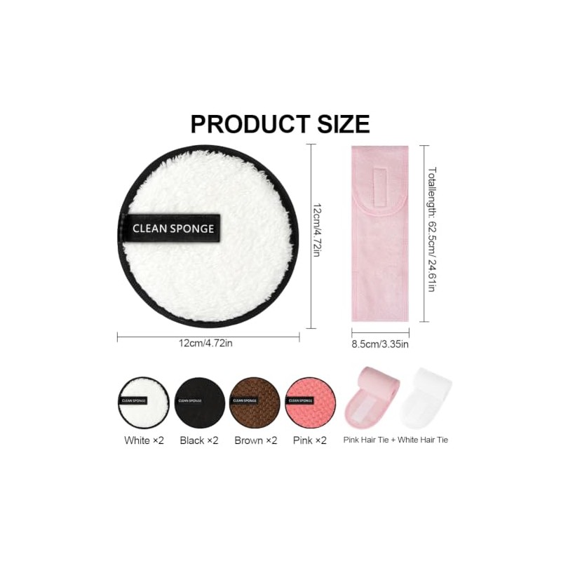 LOPHE 8 PCS Reusable Makeup Remover Pads & 2 PCS
