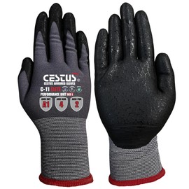 Cestus C11e, ANSI A1 Cut-Resistant Work Gloves with Grip, Textured Nitrile Coated, Touchscreen, Thin 15G Seamless Knit (12 Pairs, X-Large)